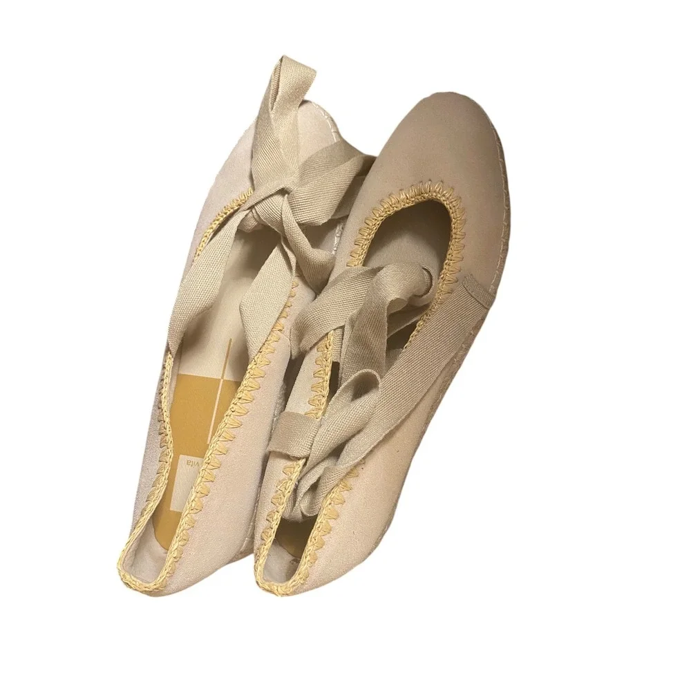 Dolce‎ Vita Morgan Tan Suede Espadrille Flats Ribbon Ankle Tie Shoes Womens 9.5